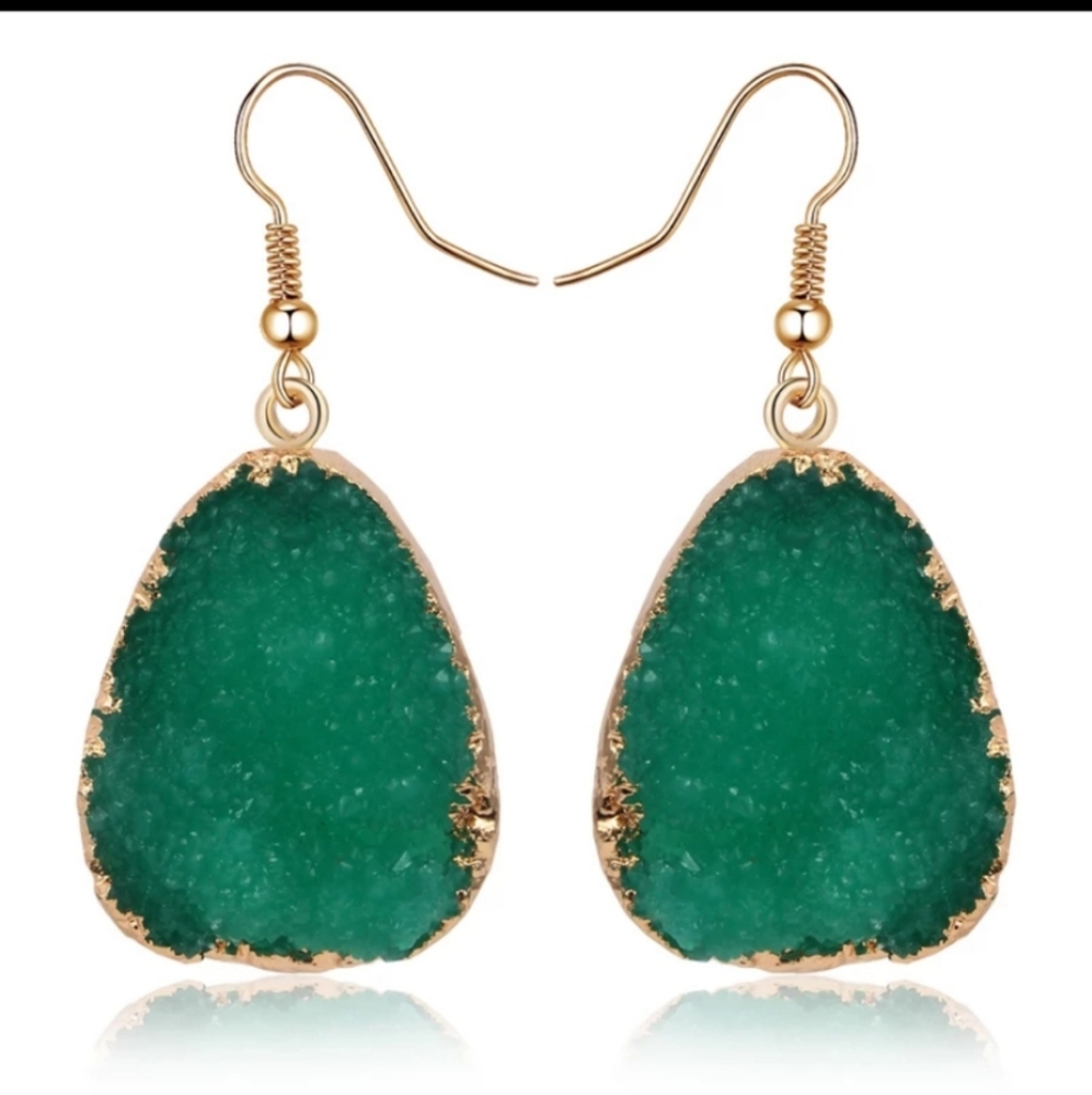 Esmerald  Drop Stone Long Earrings - Picture 2 of 5